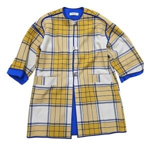 Rodebjer Joska XS Yellow Plaid Wool Blend Coat Collarless Jacket‎ Clueless